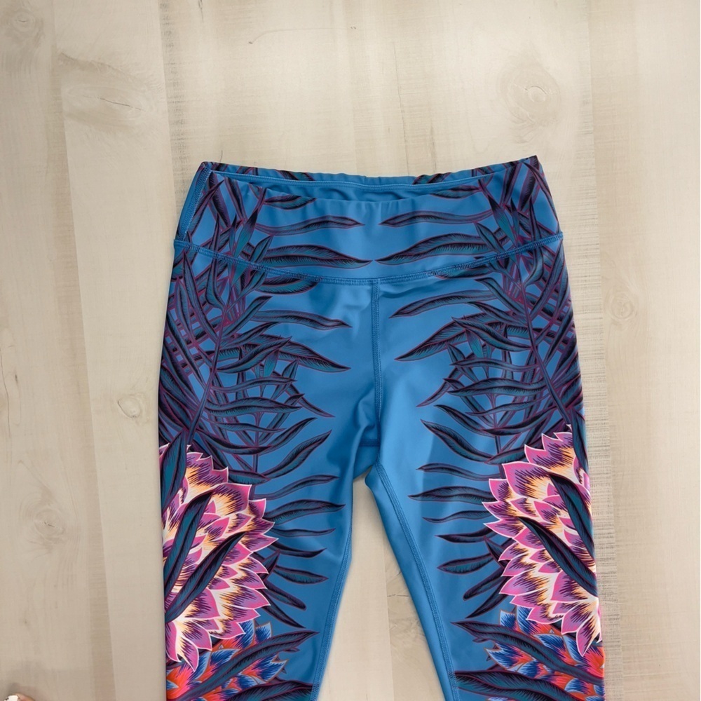 MARA HOFFMAN ACTIVE blue workout floral printed yoga leggings M lotus - Picture 3 of 8